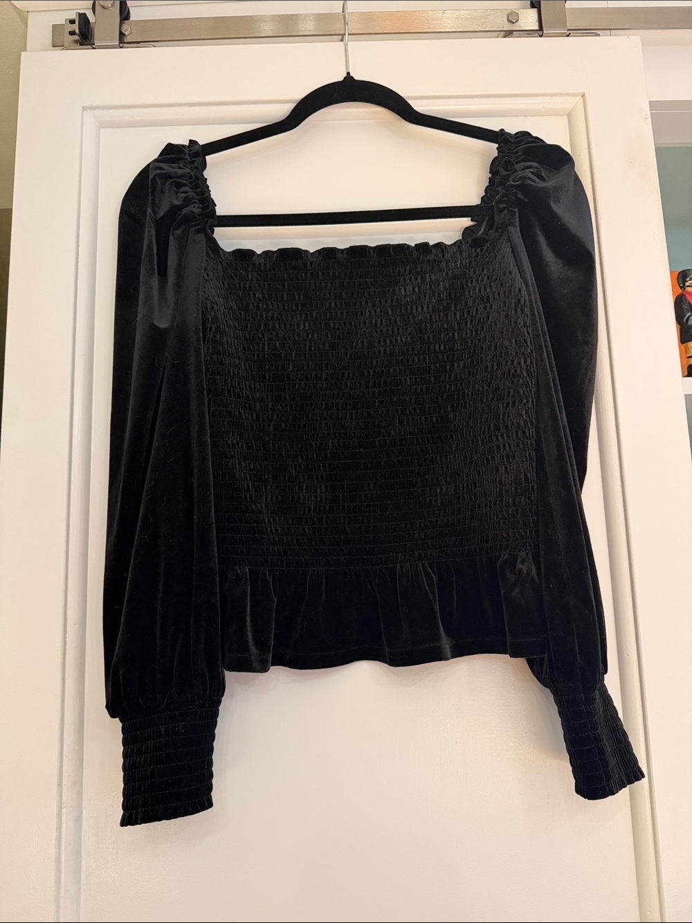 Bar III Black Velvet Smocked Blouse